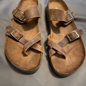 Casual Brown Leather Sandals with Buckles